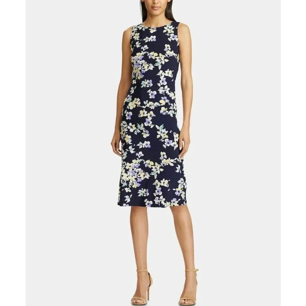 American Living Women Floral Sleeveless Midi Blue Dress Size 12 NWT v6x